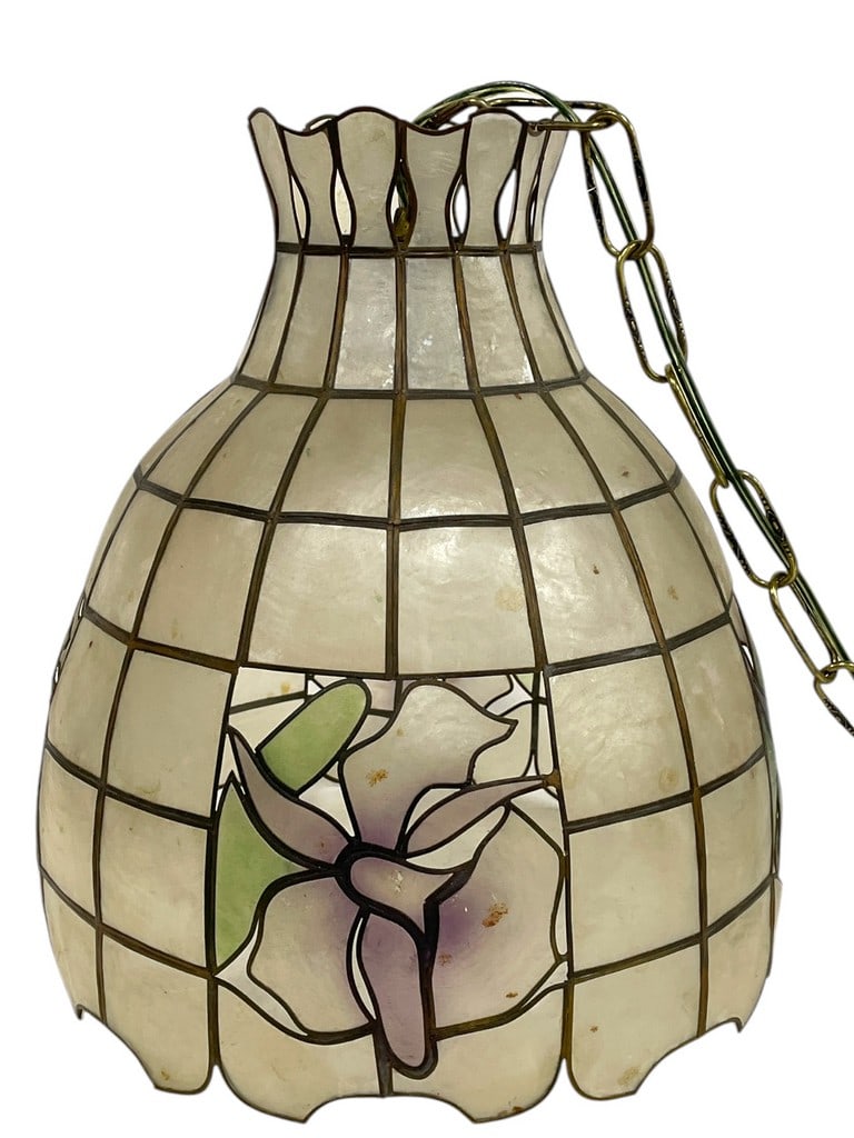 VINTAGE 70'S CAPIZ SHELL LIGHT PENDANT CHANDELIER (1 of 6)