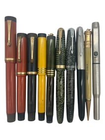 LOT OF 10 VINTAGE PARKER FOUNTAIN PENS & PENCILS