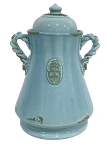GLOBAL VIEWS ITALIAN BLUE DISTRESSED URN W/ LID