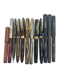 LOT OF 12 VINTAGE FOUNTAIN PENS & PENCILS 6"