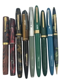 LOT OF 9 VINTAGE FOUNTAIN PENS 6"