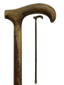 WOODEN WALKING CANE WITH CURVED DERBY HANDLE 32"