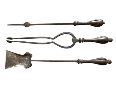 ANTIQUE FORGED IRON FIREPLACE TOOL SET 30"