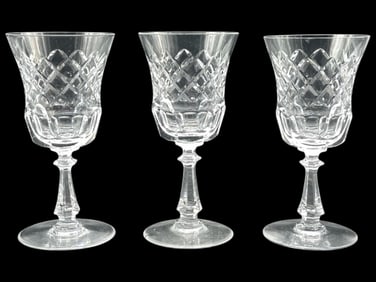 3 WATERFORD-STYLE CUT CRYSTAL WINE GOBLETS