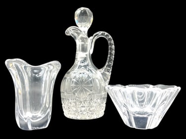 3 CRYSTAL PIECES - DECANTER, VASE, & BOWL