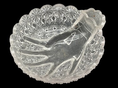 VINTAGE PRESSED GLASS HANDPRINT BOWL 6.5"
