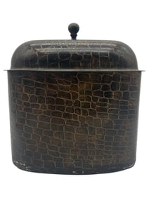 METAL LIDDED STORAGE BOX WITH FAUX CROC PATTERN 9"