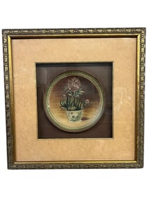 FRAMED FLORAL STILL LIFE WITH DECORATIVE PLATE 22"