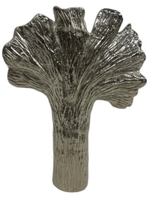 SCULPTURAL METALLIC GINKGO TREE FORM VASE 13"