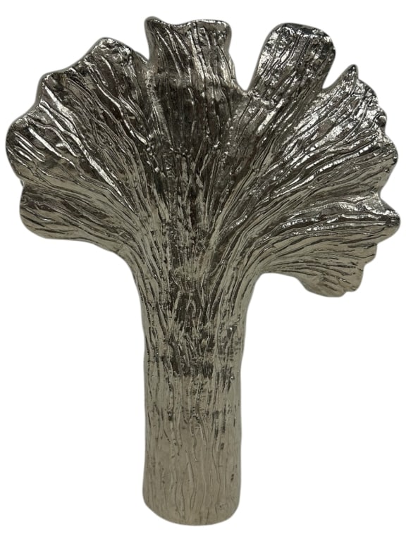 SCULPTURAL METALLIC GINKGO TREE FORM VASE 13" (1 of 5)