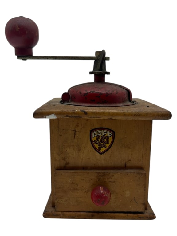VINTAGE "COFF" WOODEN COFFEE GRINDER 7.5" (1 of 8)
