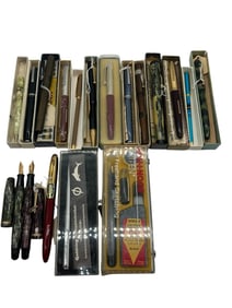BOX OF MISCELLANIOUS PENS AND PENCILS