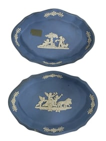 2 WEDGWOOD BLUE JASPERWARE TRINKET DISHES 4"