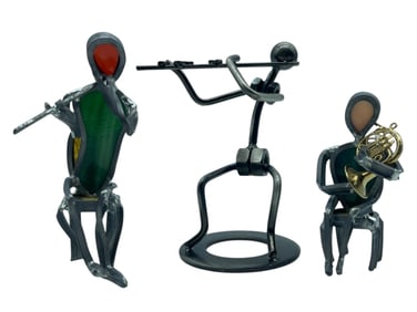 3 METAL FIGURES PLAYING MUSICAL INSTRUMENTS, 5.5"
