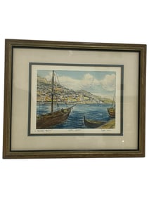 FRAMED SIGNED WATERCOLOR PAINTING, MEDITERRANEAN