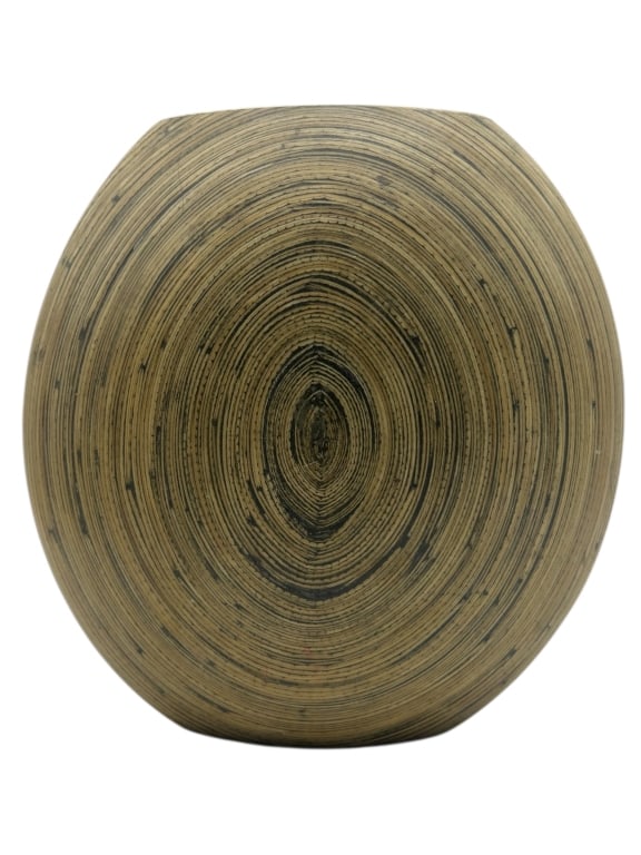 MODERNIST ROUND STRIPED BAMBOO VESSEL 9.5" (1 of 6)