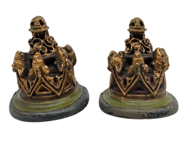 PAIR OF VINTAGE CROWN-SHAPED BOOKENDS 4.5"