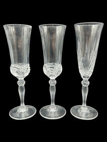 SET OF 3 CUT GLASS CHAMPAGNE FLUTES 8.5"