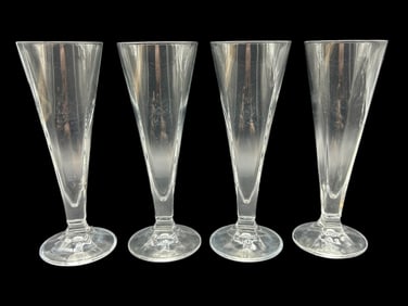 SET OF 4 VINTAGE CLEAR GLASS CHAMPAGNE FLUTES 7"