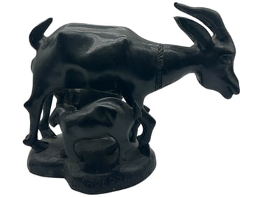 HAND-CARVED AFRICAN WOOD SCULPTURE SIGNED 14"