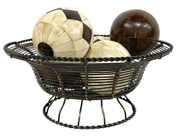 WIRE PEDESTAL BASKET WITH DECORATIVE SPHERES