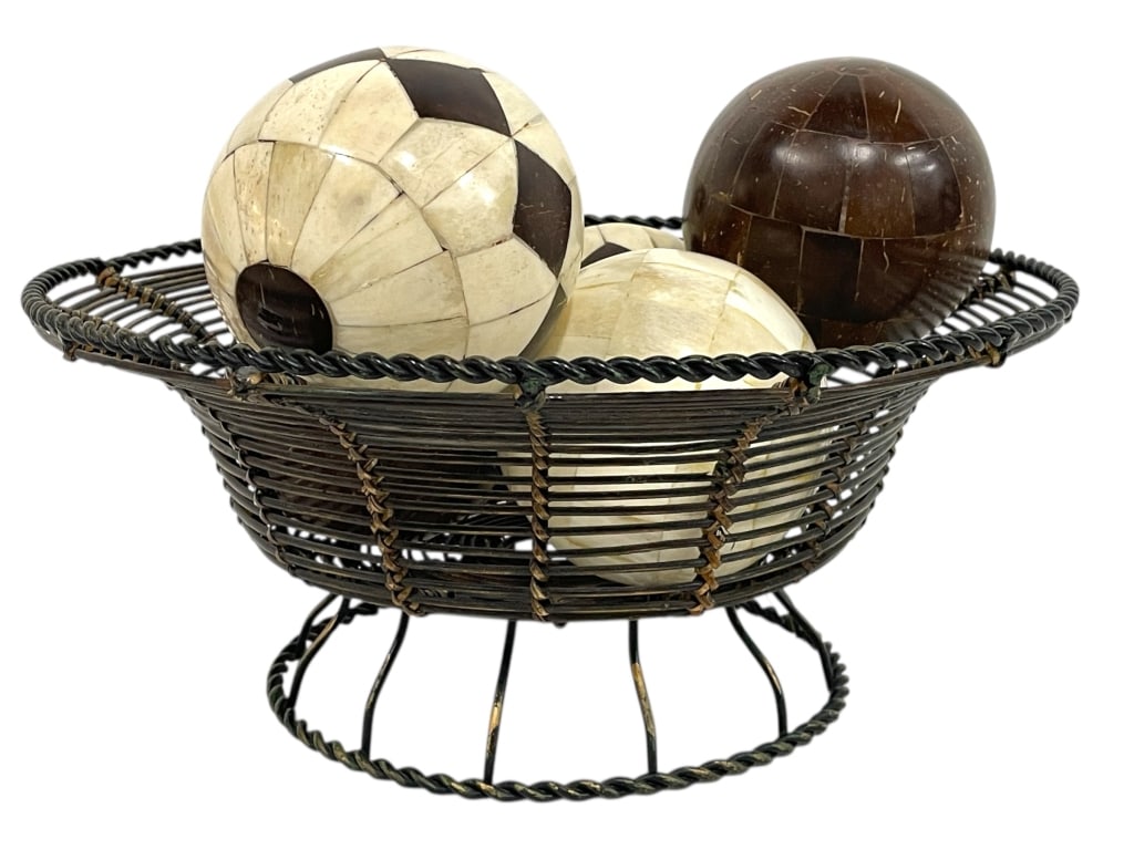 WIRE PEDESTAL BASKET WITH DECORATIVE SPHERES (1 of 5)