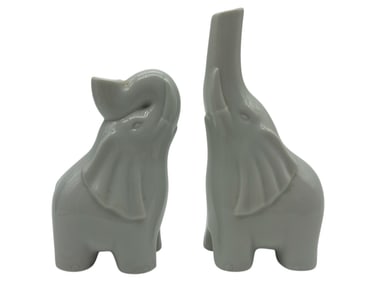 PAIR OF WHITE CERAMIC ELEPHANT FIGURINE 6"