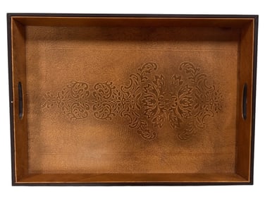 EMBOSSED FAUX LEATHER SERVING TRAY 20"