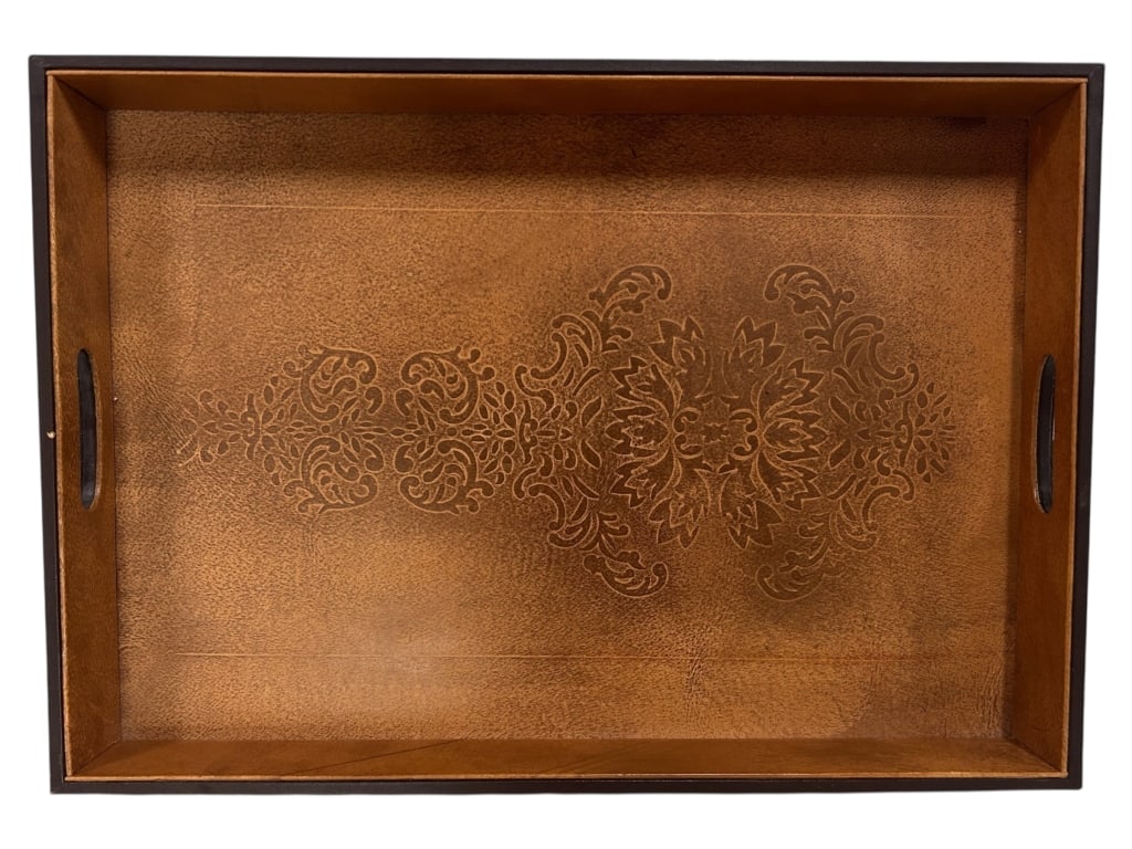 EMBOSSED FAUX LEATHER SERVING TRAY 20" (1 of 4)