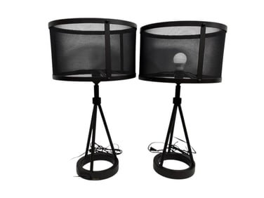 PAIR OF MODERN BLACK METAL TABLE LAMPS 27"