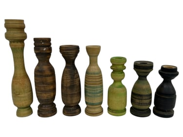 SET OF 7 HAND-TURNED WOOD CANDLE HOLDERS 12"