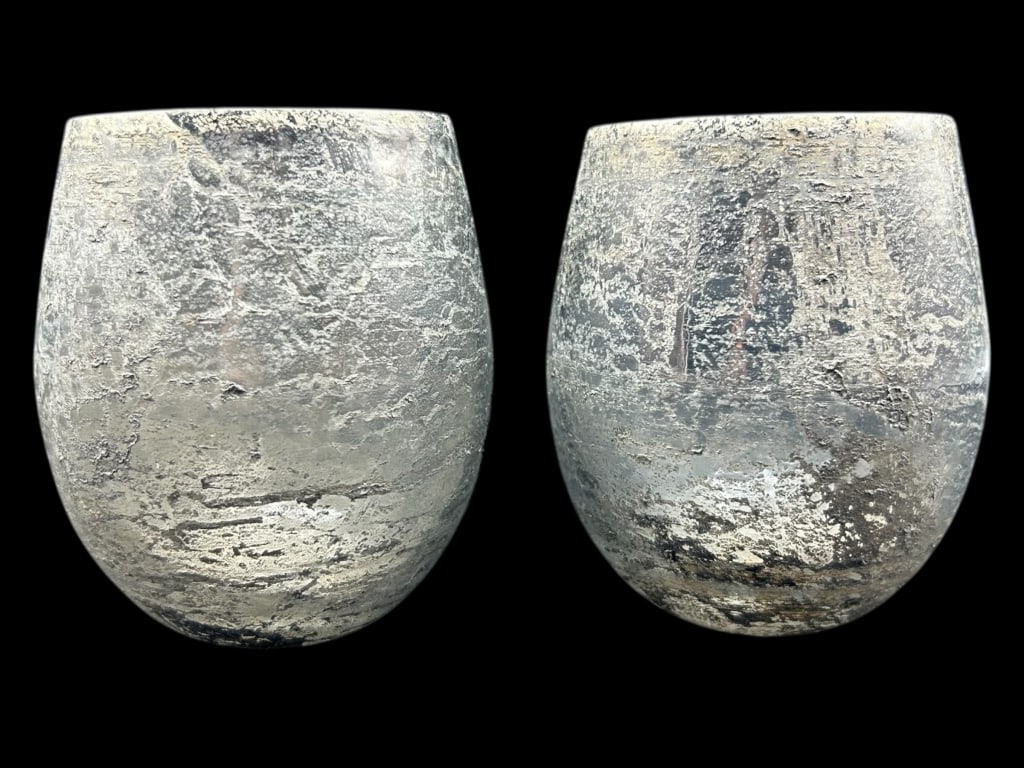 RUSTIC MERCURY GLASS VOTIVE HOLDERS 4": -ELEGANT SET OF TWO HANDCRAFTED GLASS VESSELS WITH A DISTRESSED SILVERED MERCURY FINISH-OVOID SHAPE WITH TEXTURAL PATINA GIVES A NATURAL, AGED LOOK – PERFECT FOR RUSTIC, INDUSTRIAL, OR MODERN DECOR-