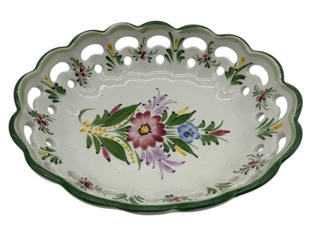HAND-PAINTED PORTUGUESE MAJOLICA PIERCED BOWL 10" (1 of 5)