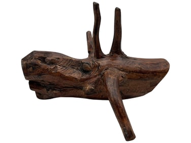 HAND-CARVED RUSTIC WOOD ROOT SCULPTURE 12"
