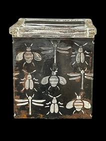WHIMSICAL SQUARE GLASS JAR WITH INSECT MOTIF 4"