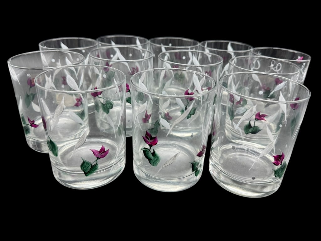 12 HANDPAINTED SIGNED COTTAGE BORNE TUMBLERS (1 of 2)