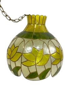 1970s CAPIZ SHELL LOTUS HANGING SWAG LAMP 16"