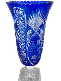 CUT TO CLEAR COBALT BLUE CRYSTAL VASE