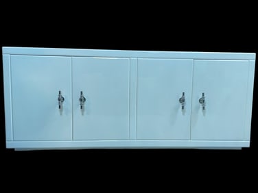 MODERN WHITE CREDENZA WITH LUCITE HANDLES 96"