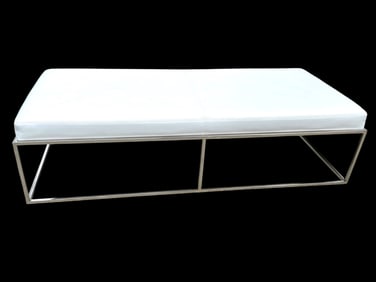 MODERN WHITE LEATHER AND CHROME BENCH 61"