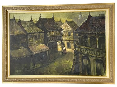 S. CABRERA EUROPEAN STREETSCAPE OIL PAINTING 42"