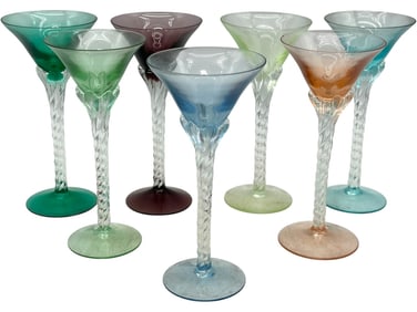 7 HAND-BLOWN MURANO STYLE ART GLASS PORT GLASSS