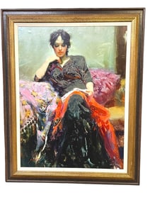 PINO HER FAVORITE BOOK FRAMED GICLEE ON CANVAS 49"