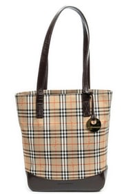 BURBERRY BUCKET TOTE HAYMARKET CHECK CANVAS