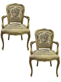 PAIR OF FRENCH LOUIS XV STYLE ARMCHAIRS 38"