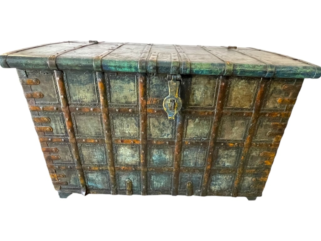 ANTIQUE INDIAN DOWRY TRUNK CHEST 40" (1 of 10)