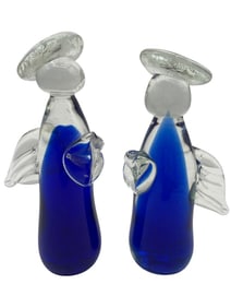 MURANO STYLE COBALT BLUE GLASS ANGELS 7"