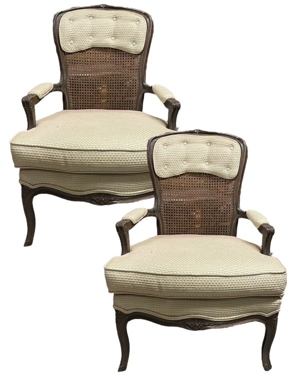 PAIR OF FRENCH LOUIS XV STYLE BERGERE CHAIRS (1 of 7)