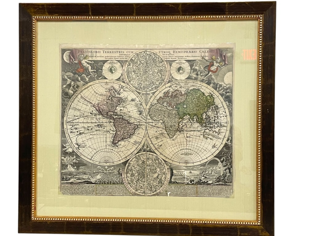 ANTIQUE DOUBLE HEMISPHERE WORLD MAP 33" (1 of 9)