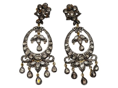 ANTIQUE ROSE CUT DIAMOND DANGLE EARRINGS